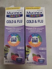 Mucinex Children  s Cold  Flu Liquid Very Berry 4 fl oz Ages 6 New.09/2026 2 Pk