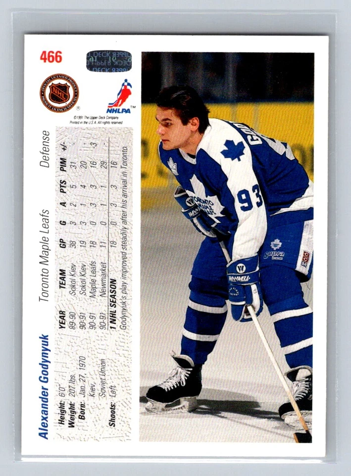 1991-92 Upper Deck #466 Alexander Godynyuk RC Toronto Maple Leafs - Image 2 of 2