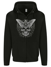 A White Moth Skull Mens Zip Up Hoodie