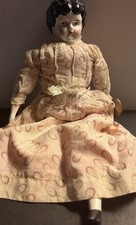 12" Antique German Low Brow China Head Doll Painted Boots Vintage Dress Repairs