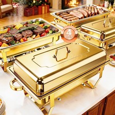 9Qt Chafing Dish Buffet Set GOLD 316 Stainless Steel Chafer for Catering 4X