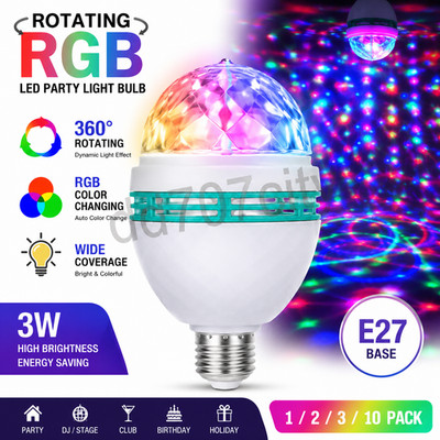 RGB Rotating LED Disco Party Stage Light Bulb E27 3W DJ Club Lamp 1 2 3 10 Pack