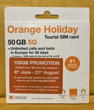 50GB 28 Day Orange Holiday SIM Card, 120 Minutes Calls+1000 Texts to Worldwide