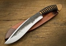14" CUSTOM HANDMADE CARBON STEEL HUNTING BOWIE KNIFE WITH WOODEN HANDLE SHEATH