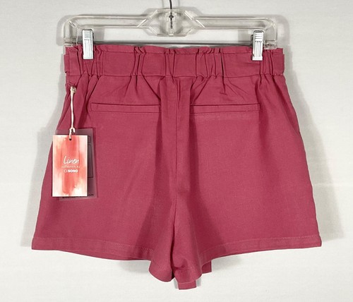 Ci Sono Shorts Womens Small Pink Pull On Linen Tie Waist Pockets Paperbag NWT - Picture 2 of 8