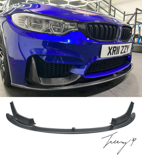 Bmw M3 M4 F80 F82 (2014-2018) Labbro Splitter Paraurti Anteriore Stile Mp Carbon Look-image