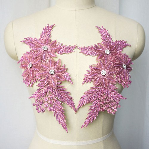 2Pcs Lace Embroidery Applique Wedding Motif Sew On Dance Costume Collar Patches - Picture 28 of 30