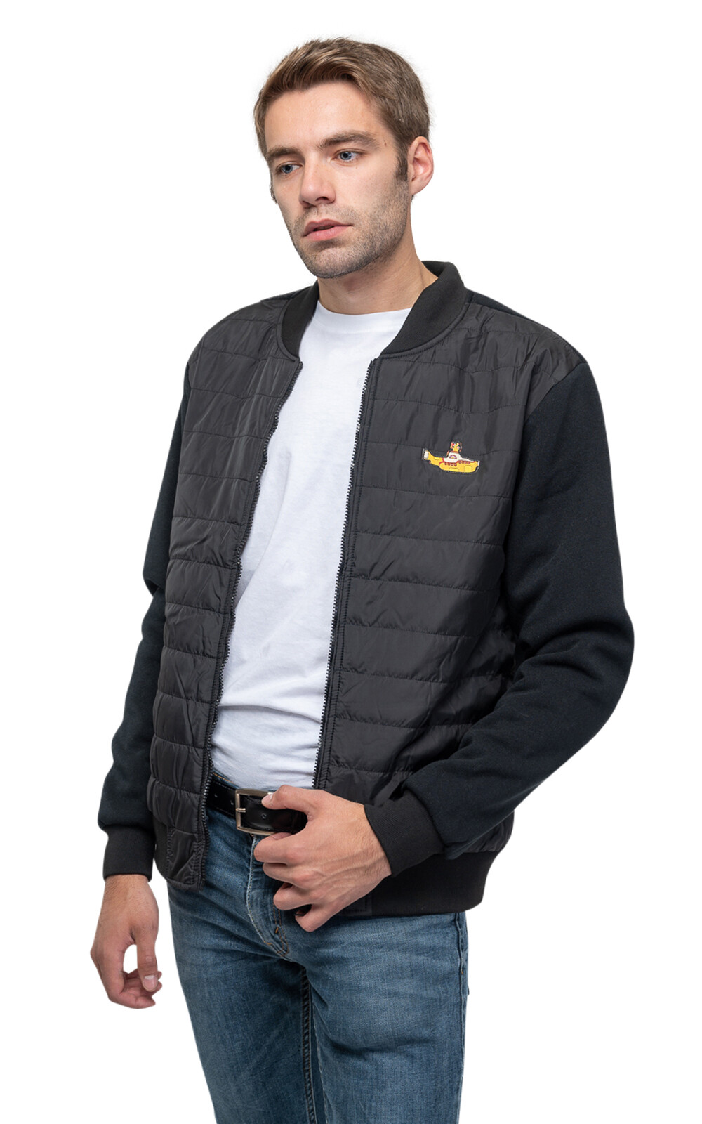 Beatles Yellow Submarine Quilted Jacket with Band Logo Black Official Unisex