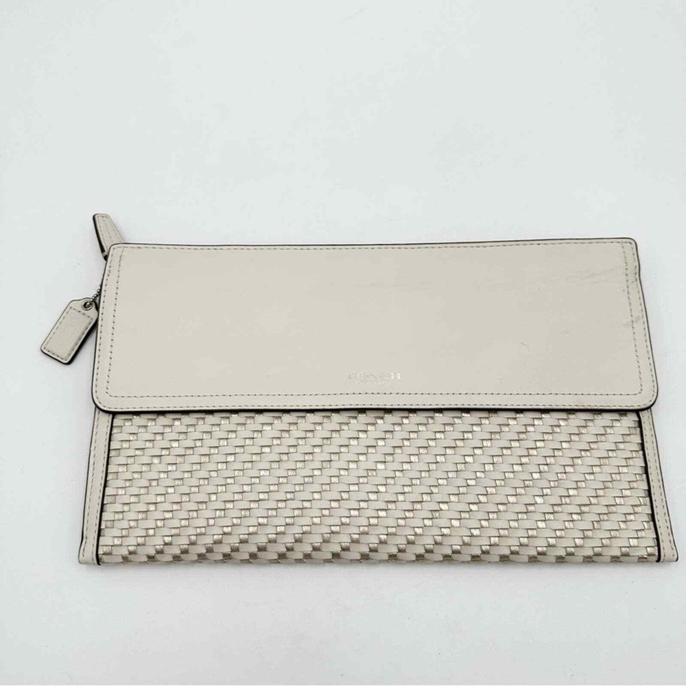 Coach Avery Woven Metallic Leather Zip Flap Clutch