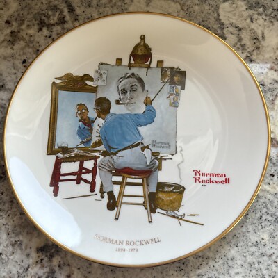 Norman Rockwell Triple Self Portrait Plate Gorham Fine China Post Cover 2/13/60