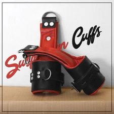 Real Cow Hide Leather Wrist Ankle Cuffs BDSM Restraints Bondage 2 Pieces Set