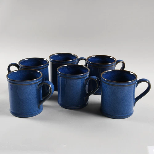 Six (6) Denby Blue Fine Stoneware Mugs England EUC