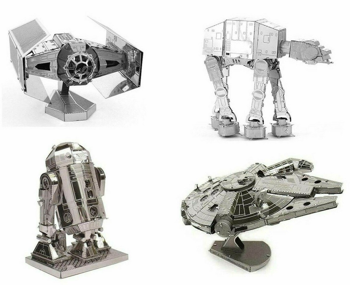 SET of 4 Metal Earth Star Wars Tie Fighter R2-D2 AT-AT Falcon 3D