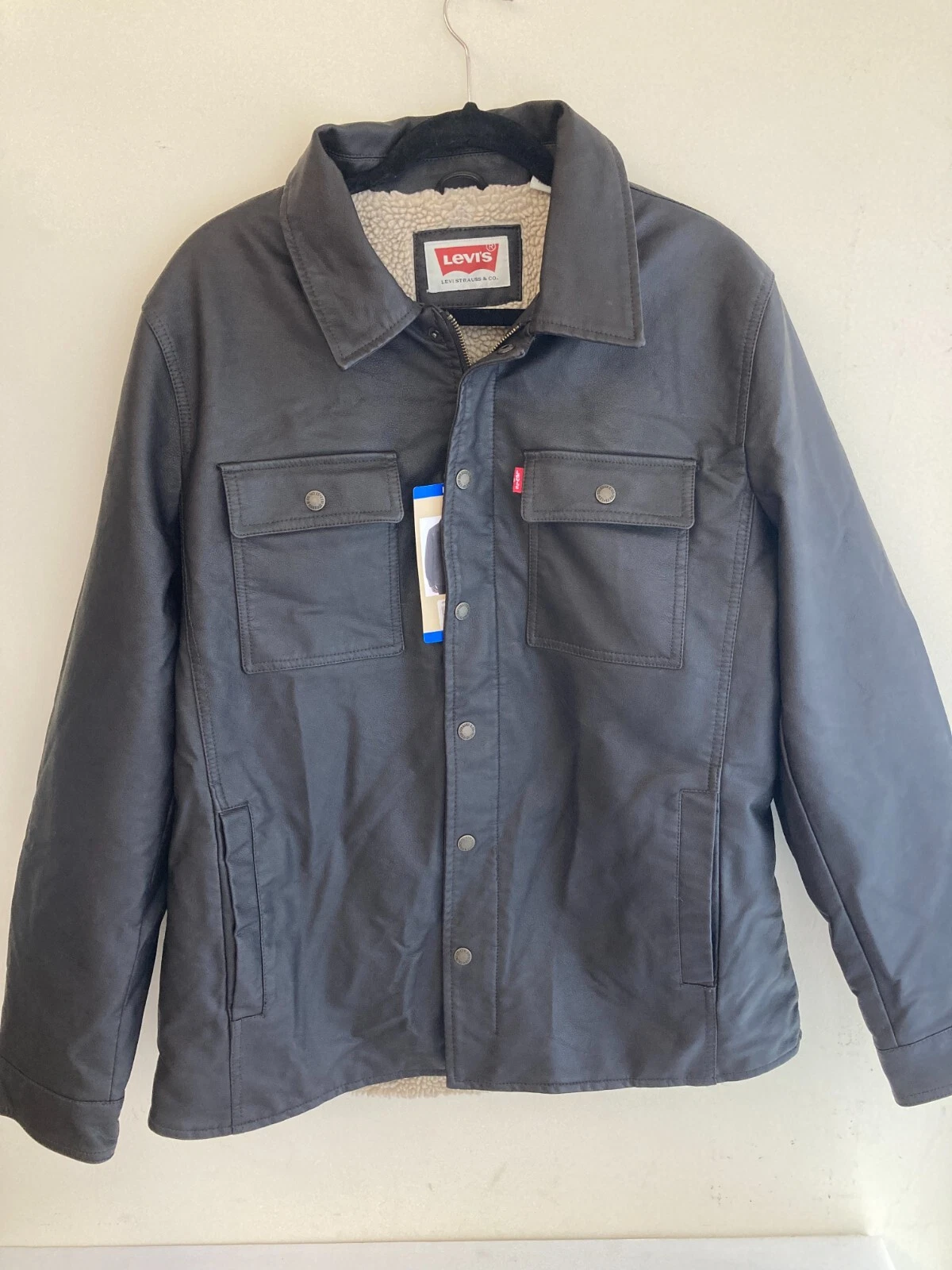 Levi's Men's Faux Leather Sherpa Lined Trucker Jacket Brown $160 -NWT