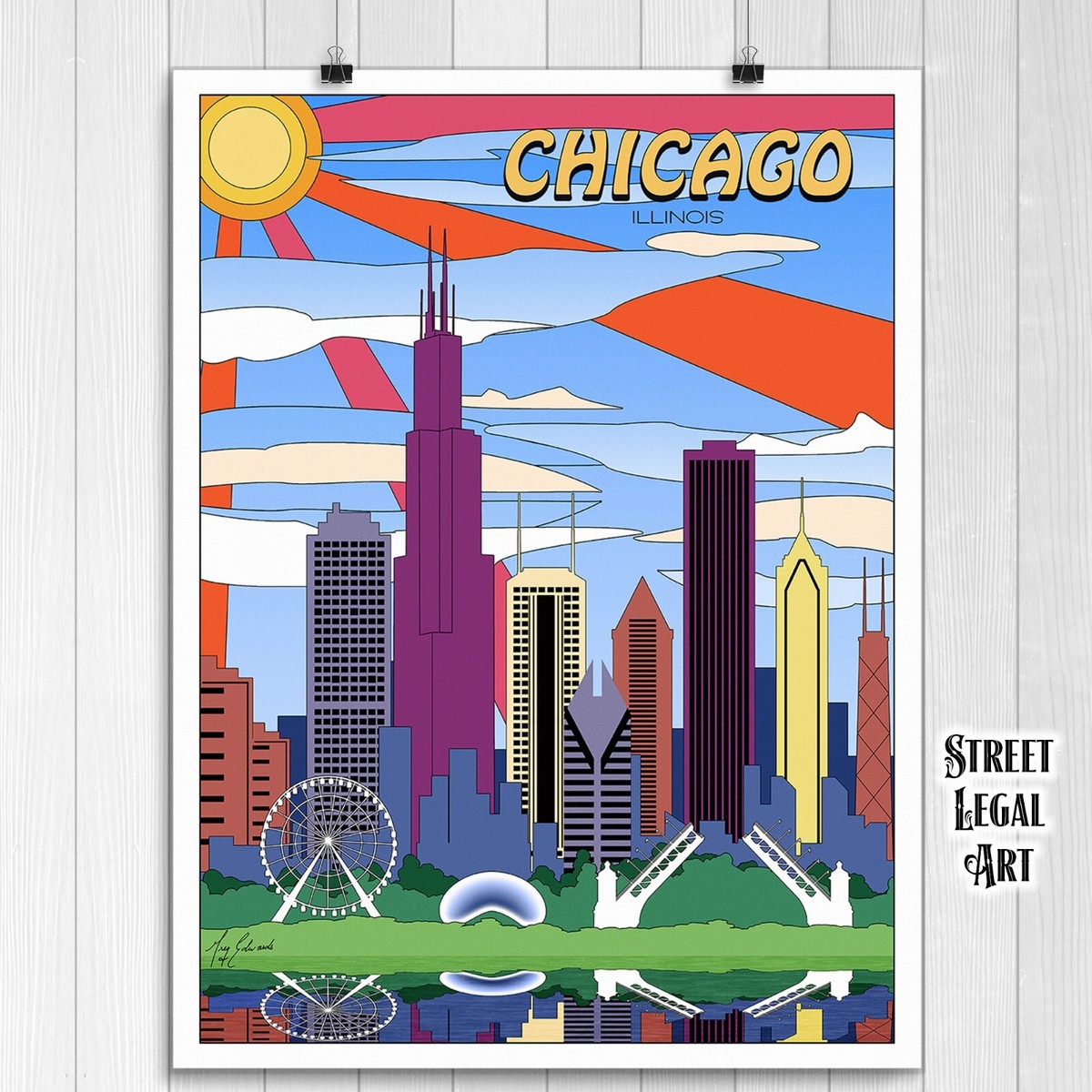 Vintage Chicago Illinois Cityscape Retro Football T-Shirt Vintage Chicago Illinois Cityscape Retro Football T-Shirt