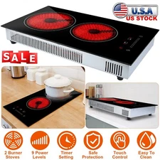 Built-in Electric Ceramic Cooktop Stove Induction 12 inch 2 Burners Black