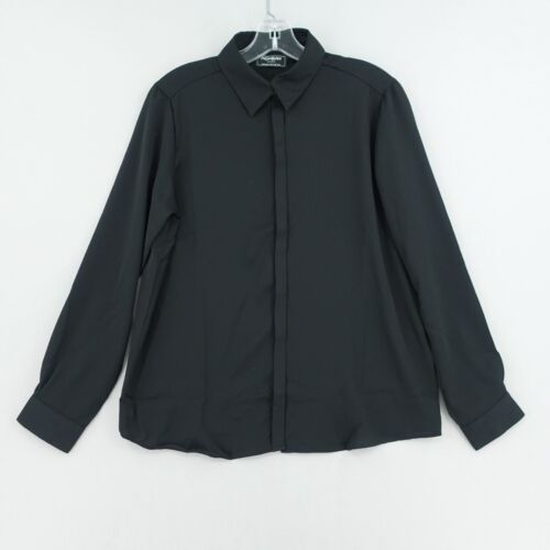 Saint Laurent YSL Button Up Shirt Women 42 Medium Black Long Sleeve Uniform NWOT