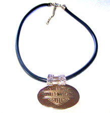 Harley Davidson Vintage Chrome Bar Shield Black Leather Cord Necklace By Best