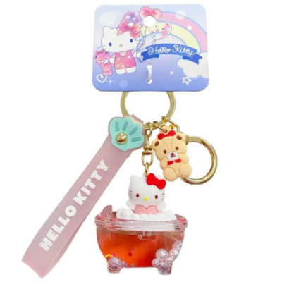 SANRIO Keyring Glitter Bath Tub Key Chain Fob Hello Kitty Bubbles