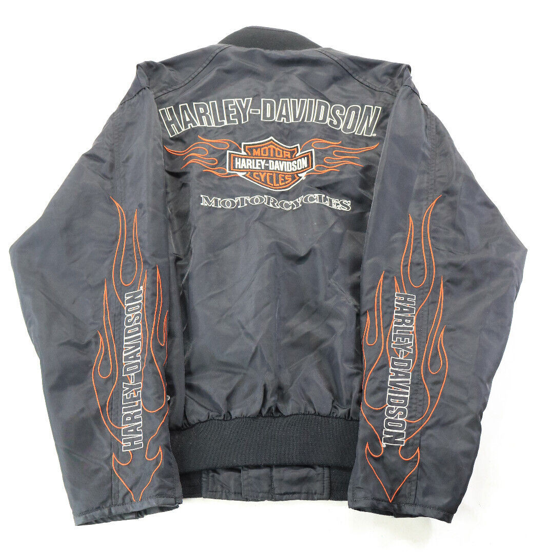 harley davidson mens jacket XL black Flames nylon ora… Gem