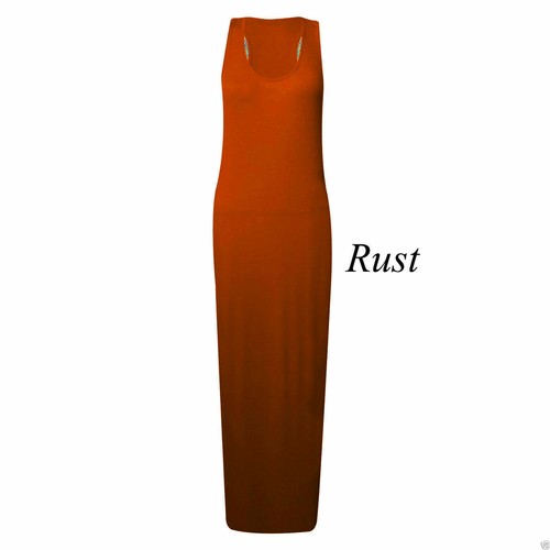 Womens Racer Maxi Dress Jersey Long Summer Muscle Vest Maxi Back Size 8-26 - Picture 21 of 23