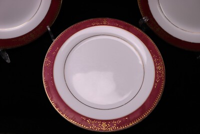 Noritake GOLDMERE 6525 Red Gold Floral Salad Plates Set of 3 Japan