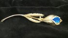 Pin Long Stemmed 4.3/8ths" Vivid Colors Vtg Francois Blue Sapphire Flower Brooch
