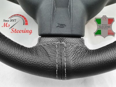 Black Real Leather Steering Wheel Cover With Grey Stitching For Hyundai I30 (2007-2011)