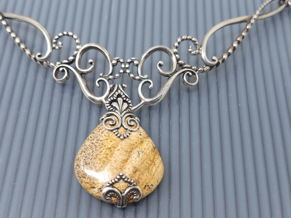 Vintage Carolyn Pollack CP Prata Esterlina Pingente de Jaspe Colar Declaração 17" - Imagem 2 de 4