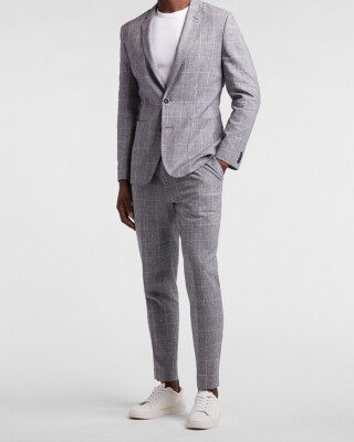 NEW EXPRESS $248 DUSTY BLUE PLAID COTTON LINEN BLEND SUIT JACKET