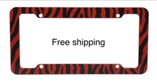 License Plate Frame Red Black Zebra Color Universal Fits 2 Pcs