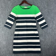 Banana Republic T Shirt Dress Womens Small Green White Stripe Cotton 3/4 Sleeve