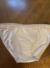 Vtg Victoria's Secret Beige Cotton Lace String Bikini Panty - Large ,Bows, NWT