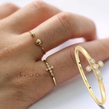 14K Gold 0.09 Ct Natural Diamond Crucifix Cross Jesus Piece Ring-Handmade