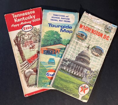 Maps Fold Out 3 Maps Tenn./Ky, Washington D.C., Pa/De/Md/Va., WVa. Vintage Maps