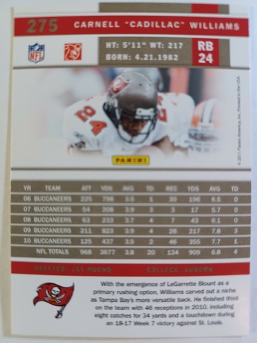 2011 Score Football #275 Carnell "Cadillac" Williams - Picture 2 of 3