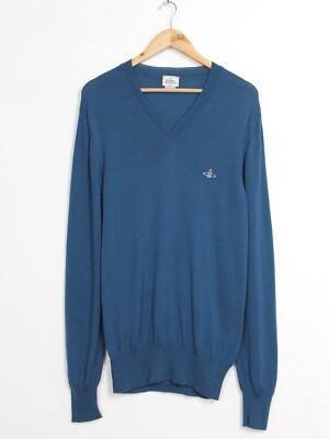Vivienne Westwood Mens Blue V-neck Sweater Jumper, Size XL