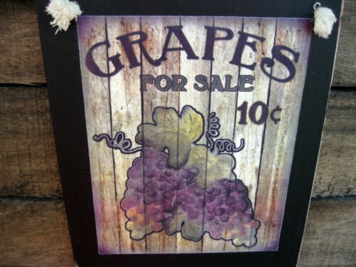 Grapes For Sale Hanging Wall Sign Plaque Primitive Rustic Farmhouse Decor - Picture 2 of 2