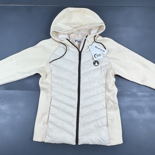 Zyia Active Puffer Jacket Womens Large Creme Oatmeal Hybird Fleece Primaloft NWT - Picture 2 of 8