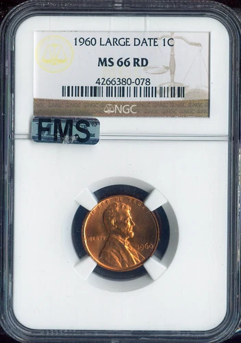1960 Lincoln Cent Large Date NGC MS66 RD FMS Business Quality