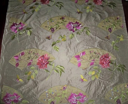LEE JOFA CHINOISERIE ORIENTAL FANS CHINESE PEONY EMBROIDERED SILK FABRIC 10 YARD - Picture 6 of 10