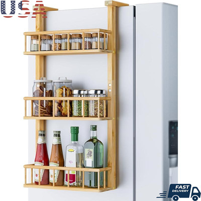 Hanging Spice Rack Bamboo 3 Tier Kitchen Organizer Adhesive Can Storage Pantry