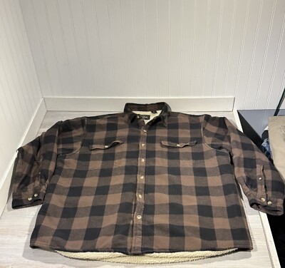 Redhead Mens 2XL XXL Sherpa Fleece Lined Buffalo Plaid Shirt Shacket Brown Black