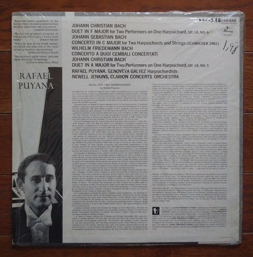 RAFAEL PUYANA Bach Galvez Music 2 Harpsichords LP Mercury Records 90322 DG vinyl - Picture 2 of 3