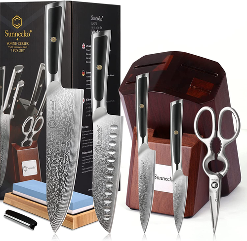 Sunnecko 7PCS Kitchen Knife Set with Holder Damascus Steel Chef'S Cooking Knife - Picture 6 of 8