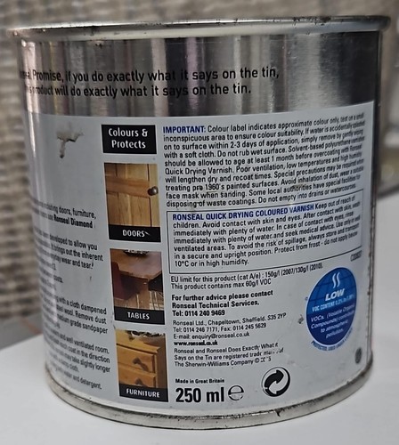 #Ronseal Schnelltrocknender Lack Antik Kiefer GLÄNZEND - 250 ml GERUCHARM - Bild 3 von 3
