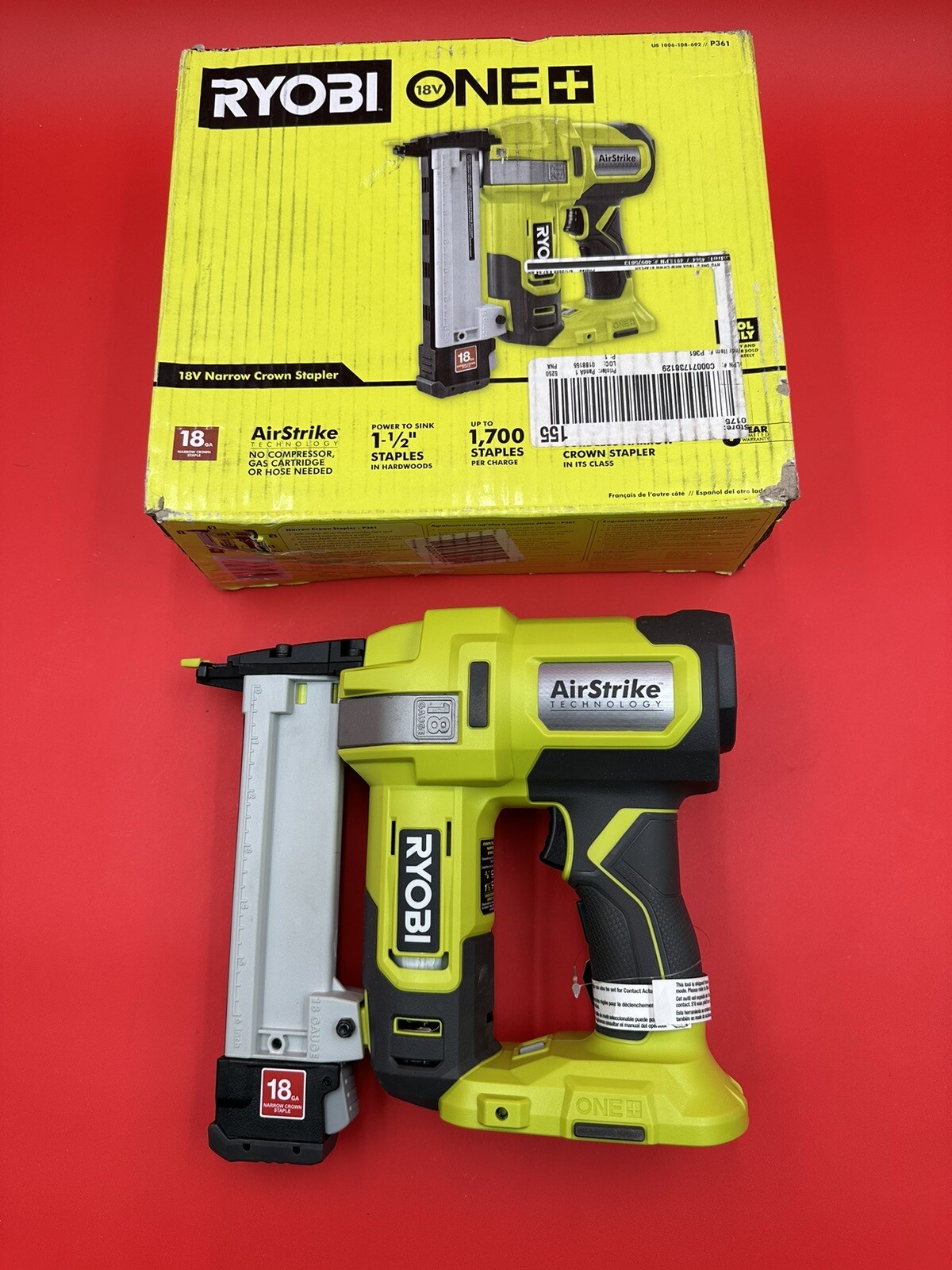 Ryobi P361 ONE+ Airstrike 18V 18 Gauge Stapler TOOL ONLY 33287177165