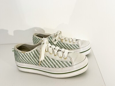 KEDS KATE SPADE Women's Triple Up Platform Woven Weave White/Green