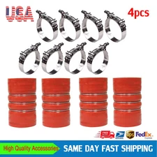 4Pcs 4 Inch 4" x 6" Silicone Charge Air Cooler Red Hump Hose Kit With 8 Clamps