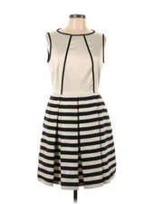 Taylor Champagne Satin Box Pleat Dress sz 10 NWT Party Ivory Black Stripe 